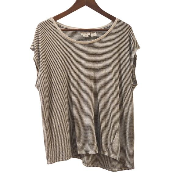 Nicole Miller Linen Knit Cap Sleeve Lightweight Nautical Asymmetrical Top XL - Picture 1 of 6
